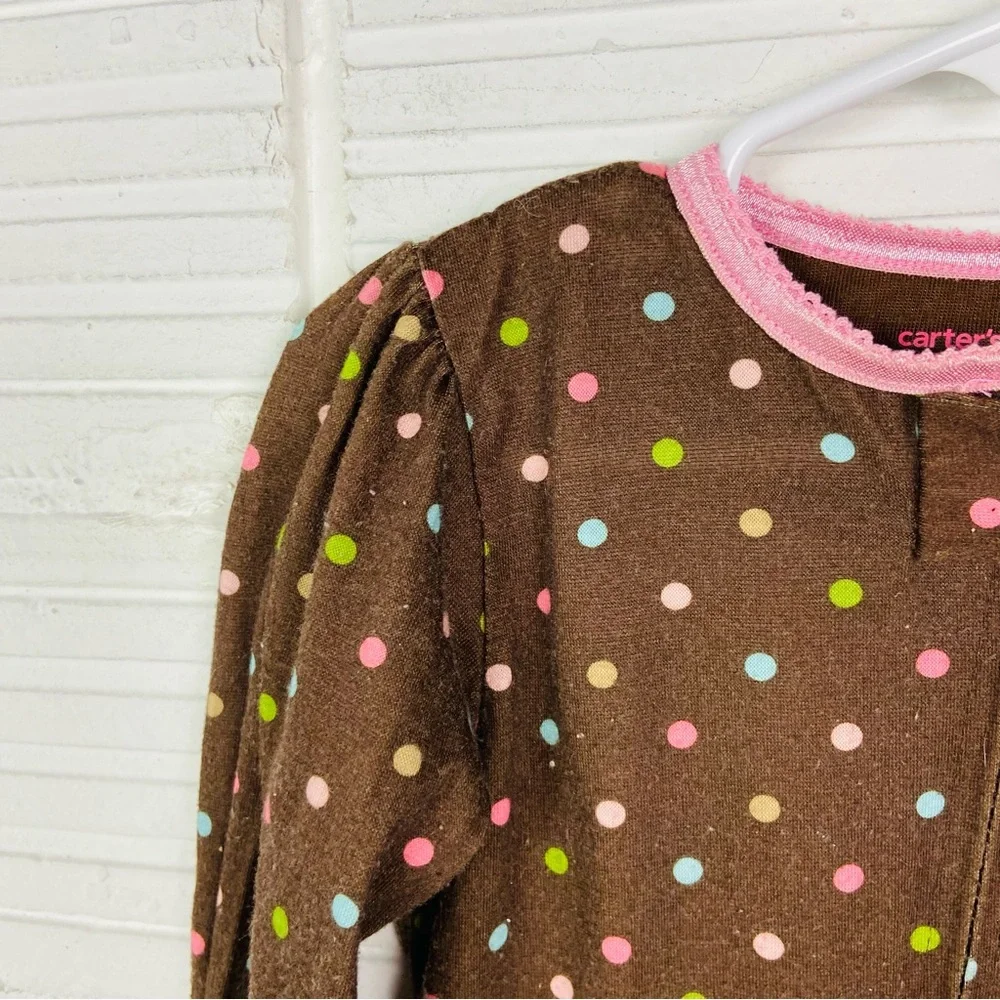 Carters Brown Polka Dot Kids One Piece footie pj with Cupcake Design size 18 M